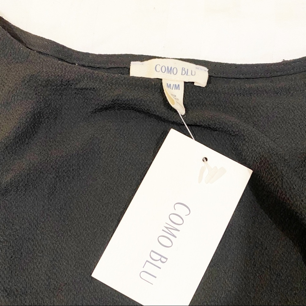 Como Blu Black Smocked-Hem Long Sleeve Blouse NWT Size M - Picture 2 of 9